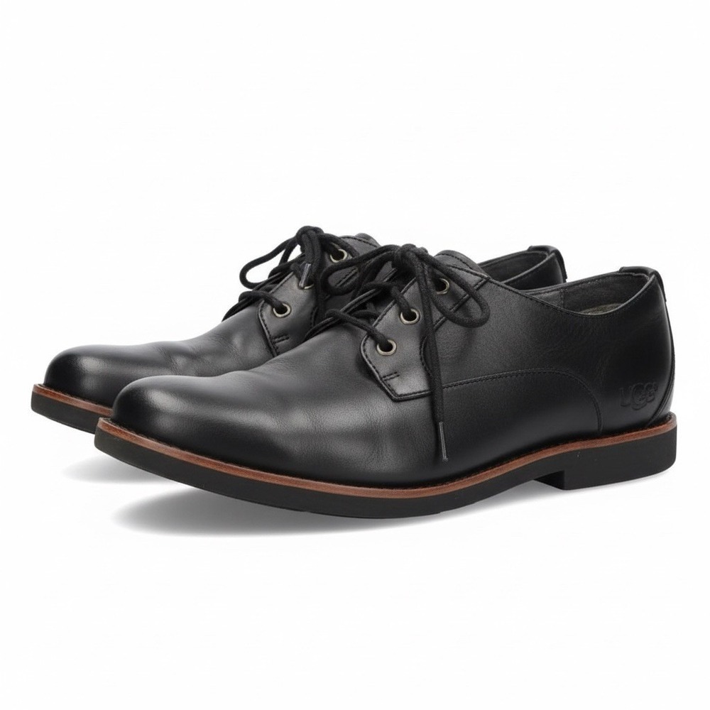 UGG Men's Chaucer Oxford Leather Shoes Black 9.5 Lace‎ Up Sherpa Fur Heel Lined